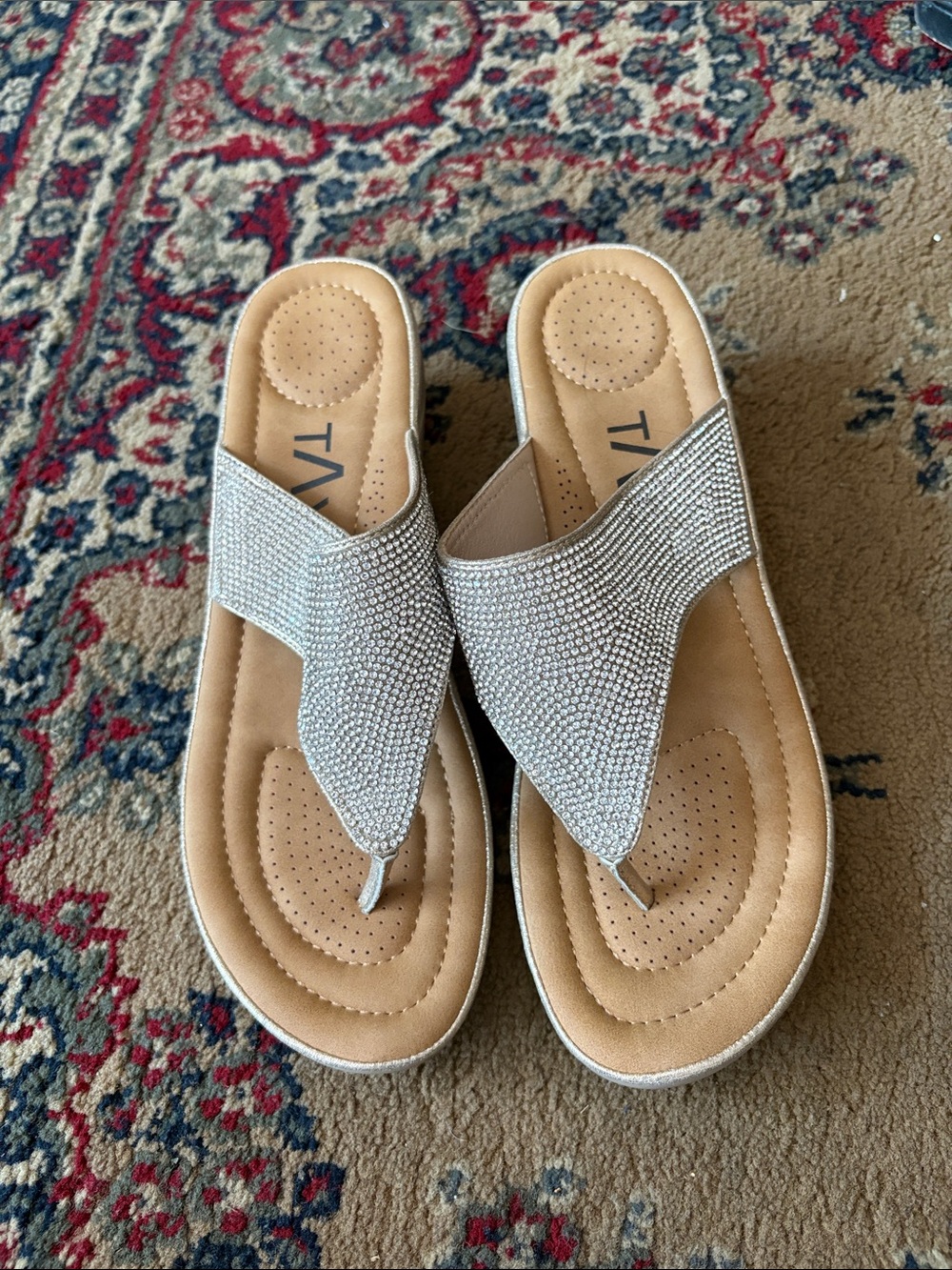Taxi Silver Rhinestone Thong Sandals for Women